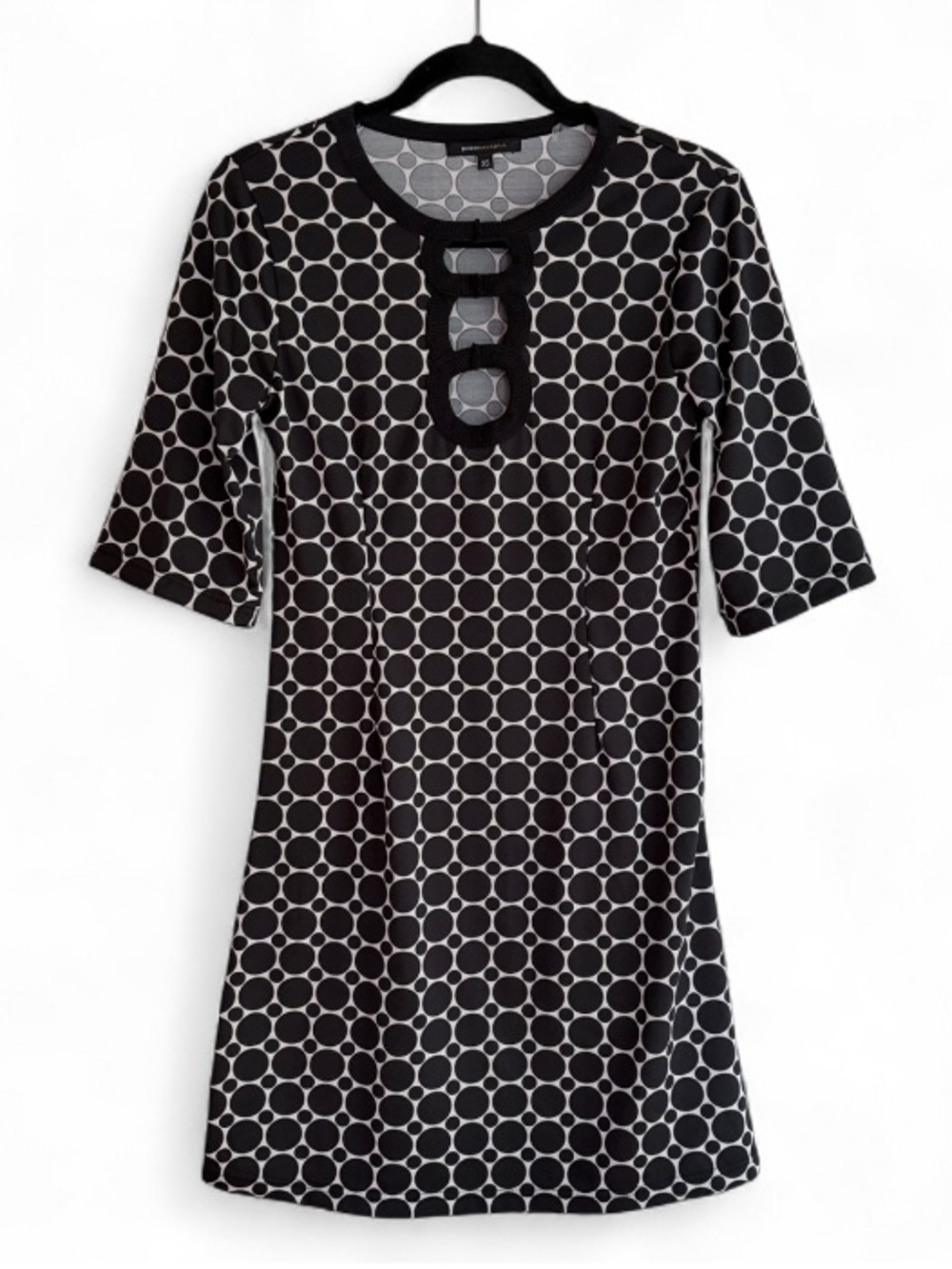 BCBGMaxAzria Black and White Mod Polka Dot Print Knit Dress Size XS